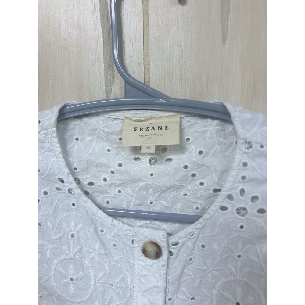 Sezane Roni White Eyelet Button Front Sleeveless Top Size 38 Fr - Picture 6 of 13